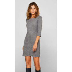 Robe Fourreau Grise en Similicuir Stretch - Aspect Daim Velouté