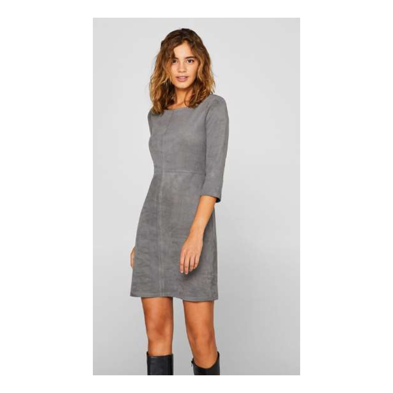 Robe Fourreau Grise en Similicuir Stretch - Aspect Daim Velouté
