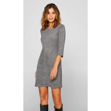 Robe Fourreau Grise en Similicuir Stretch - Aspect Daim Velouté