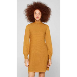 Robe-pull 100% Coton Jaune Moutarde - Manches Ballon & Côte Devant