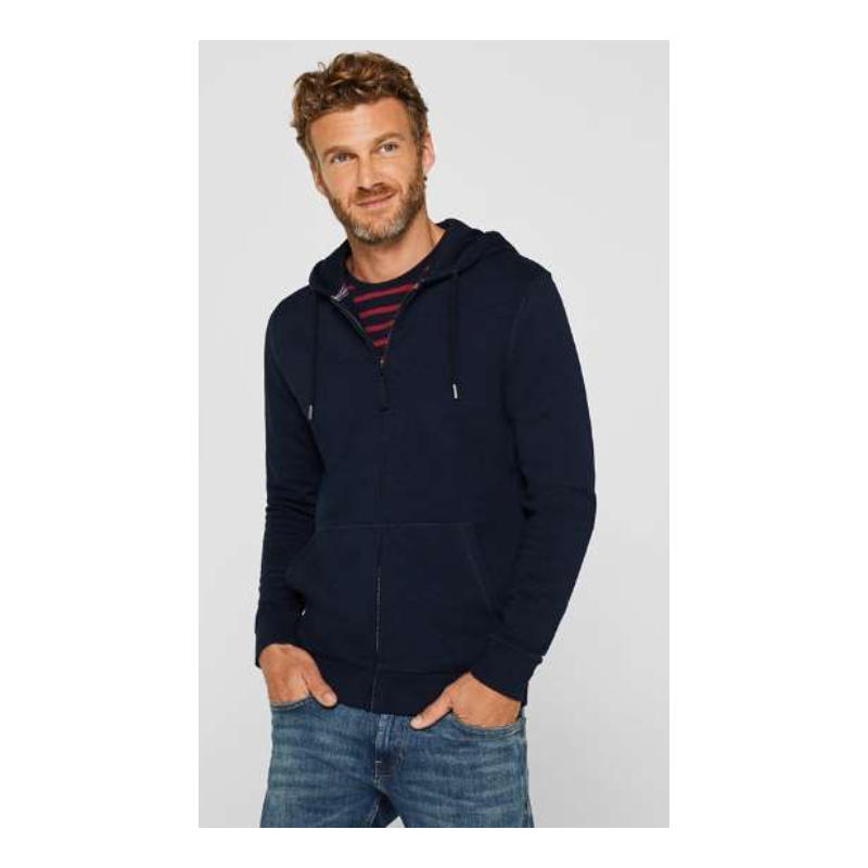 Sweat à Capuche Zippé Bleu Marine 100% Coton Bio - Coupe Regular