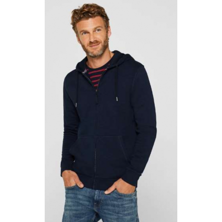 Sweat à Capuche Zippé Bleu Marine 100% Coton Bio - Coupe Regular