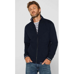 Cardigan Zippé Bleu Marine 100% Coton Bio - Finitions Rayées