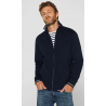 Cardigan Zippé Bleu Marine 100% Coton Bio - Finitions Rayées