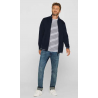 Cardigan Zippé Bleu Marine 100% Coton Bio - Finitions Rayées