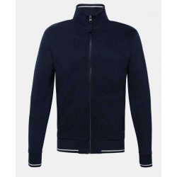 Cardigan Zippé Bleu Marine 100% Coton Bio - Finitions Rayées