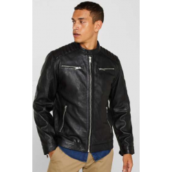 Veste Motard Homme en Cuir Nappa d'Agneau Noir - Coupe Ajustée