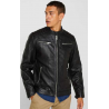 Veste Motard Homme en Cuir Nappa d'Agneau Noir - Coupe Ajustée