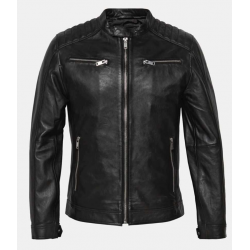 Veste Motard Homme en Cuir Nappa d'Agneau Noir - Coupe Ajustée