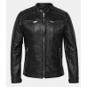 Veste Motard Homme en Cuir Nappa d'Agneau Noir - Coupe Ajustée