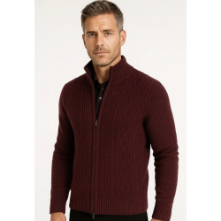 Cardigan Zippé Bleu Marine 100% Coton Bio - Finitions Rayées