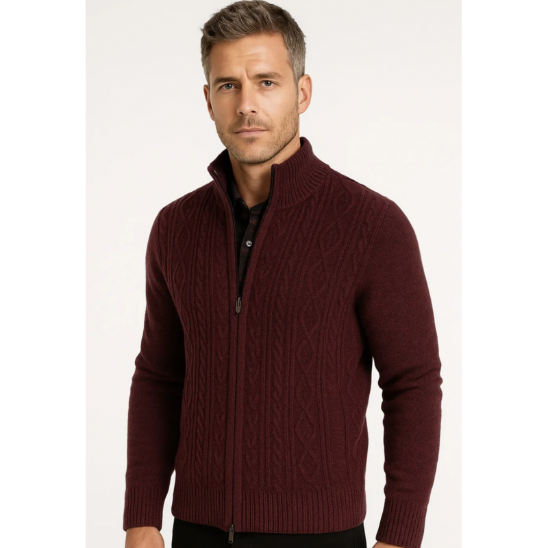 Cardigan Zippé Bleu Marine 100% Coton Bio - Finitions Rayées