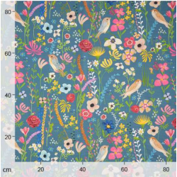 Tissu Extérieur Dralon Oiseaux & Fleurs Bleu Acier | Qualité UV