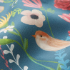 Tissu Extérieur Dralon Oiseaux & Fleurs Bleu Acier | Qualité UV